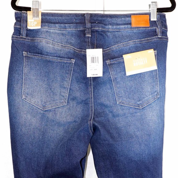Royalty Dark Blue Distressed Denim Petite High Rise Straight Jeans Size 16P NWT - Picture 10 of 16